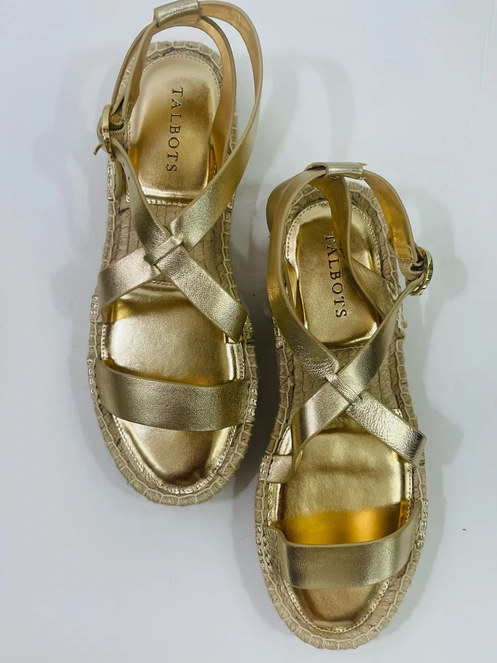 NWB Talbot’s Napa Leather Gold Espadrille Sandals - Women